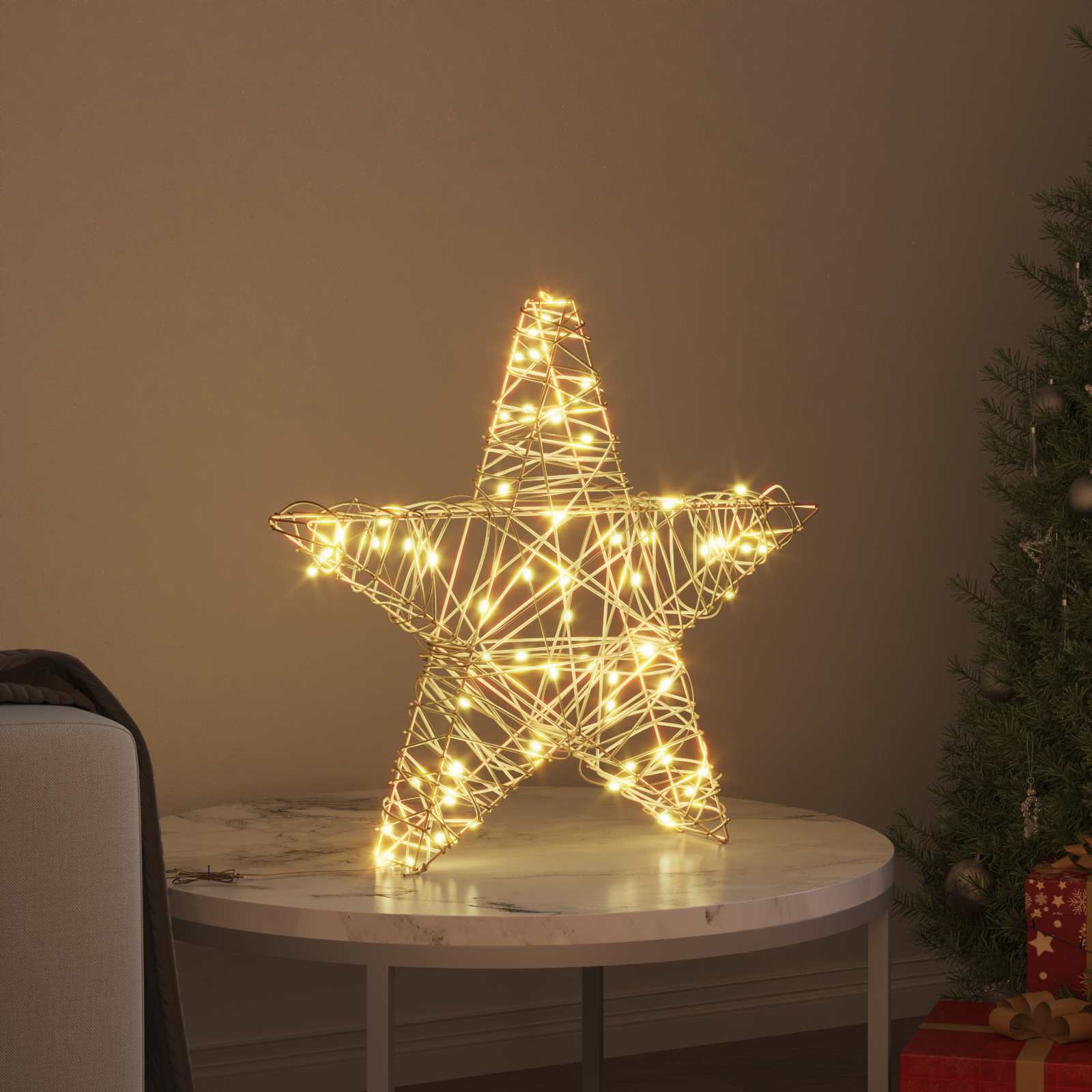 Stella 3D con 50 LED Bianco caldo 55 x 52.5 x 9 cm Rattan | homemem39