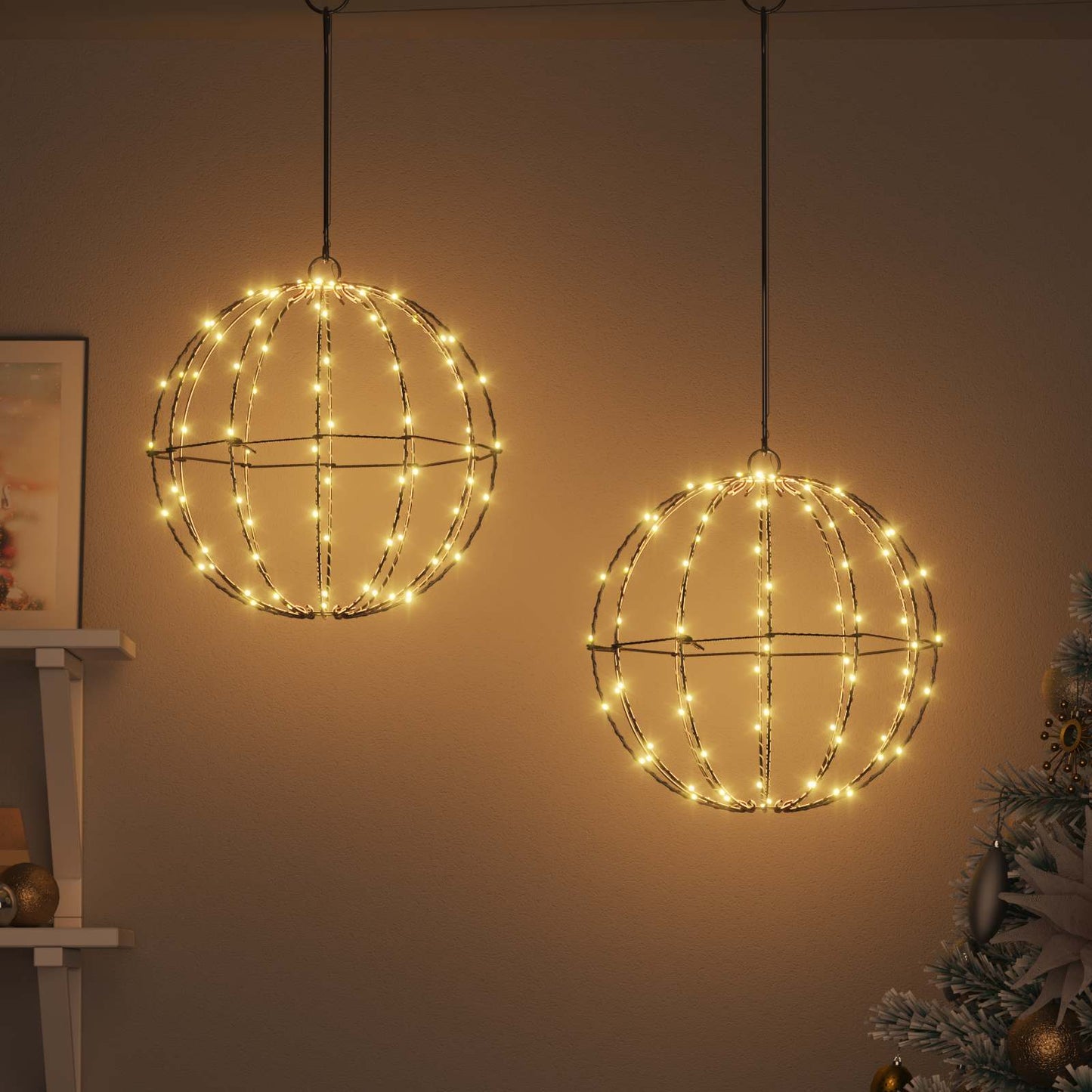 Palla con 192 LED 2 pcs Bianco caldo 30 x 30 x 32 cm Metallo | homemem39