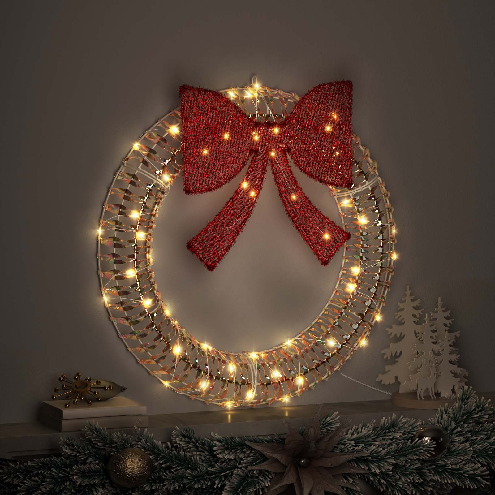 Ghirlanda con 60 LED Bianco caldo 76 x 76 x 8 cm PET | homemem39
