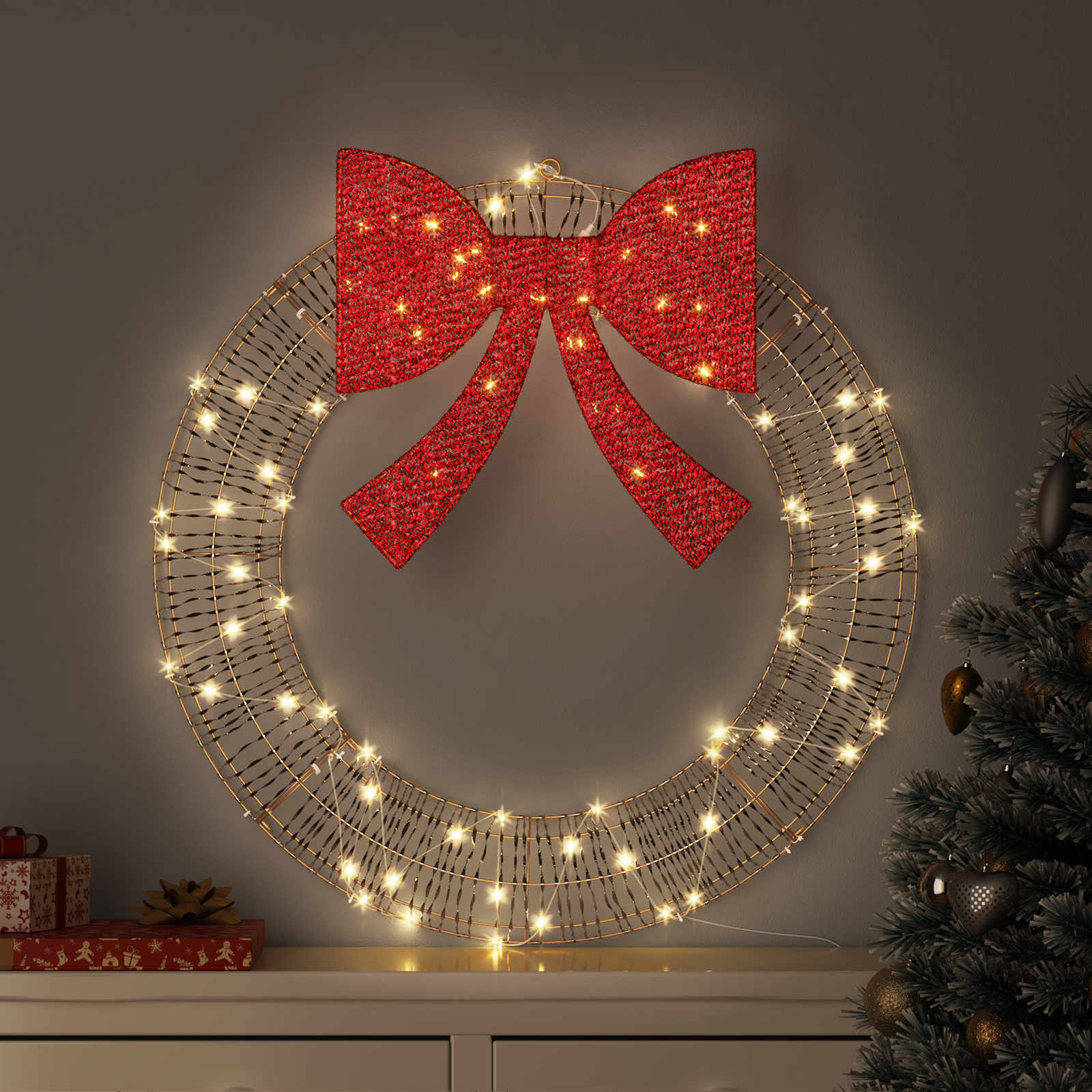 Ghirlanda con 60 LED Bianco caldo 76 x 76 x 8 cm PET | homemem39