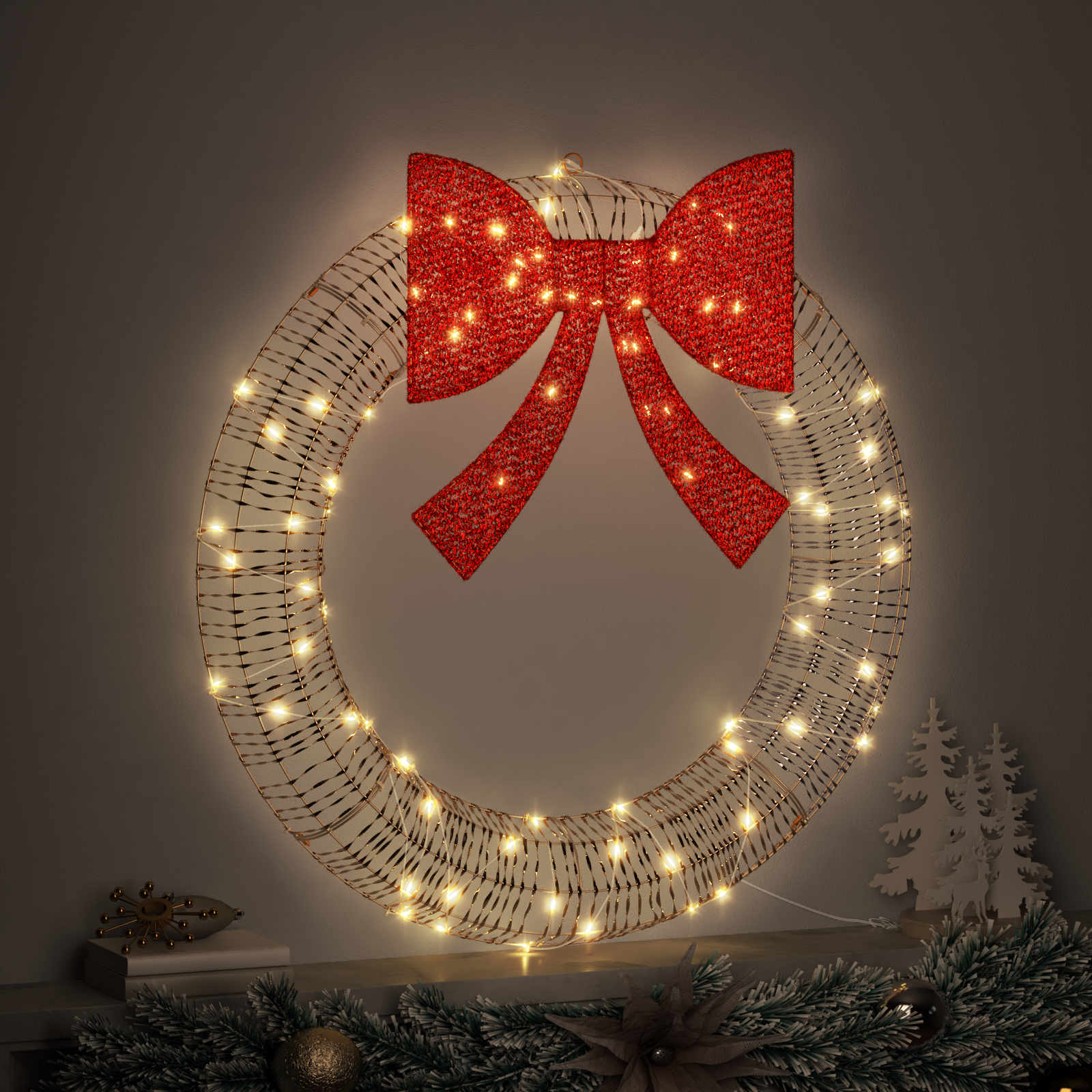 Ghirlanda con 60 LED Bianco caldo 76 x 76 x 8 cm PET | homemem39
