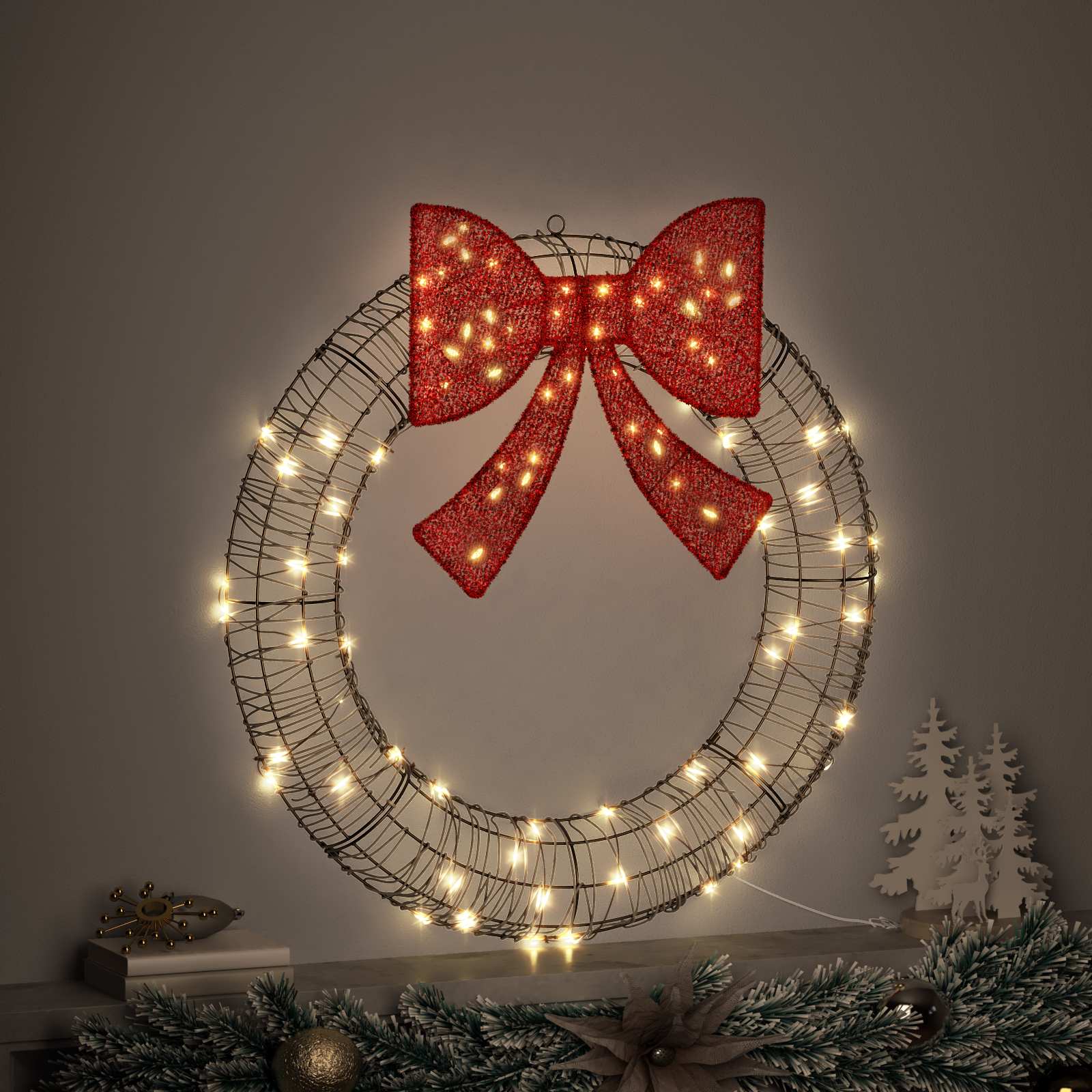 Ghirlanda con 80 LED Bianco caldo 90 x 90 x 9 cm Rattan | homemem39