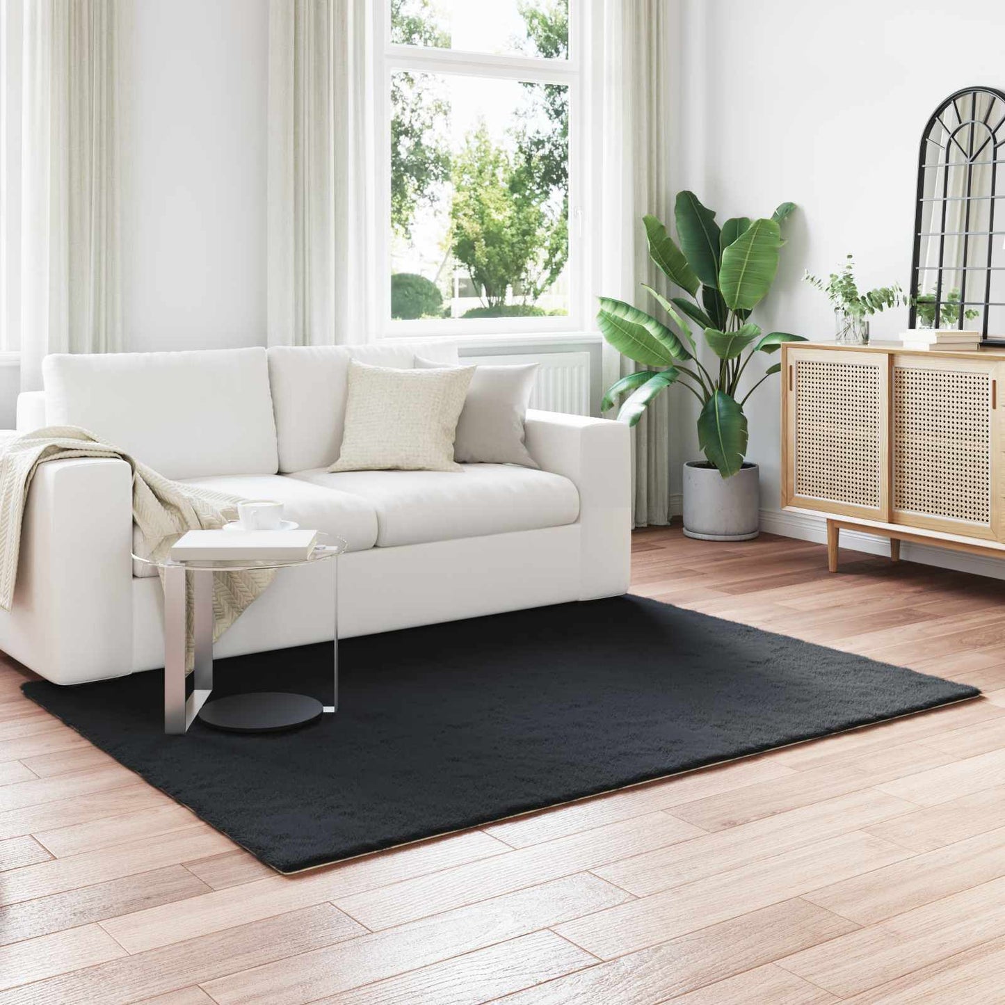 Tappeto in Pelliccia Sintetica di Coniglio Olite Nero