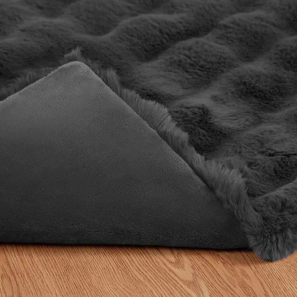 Coperta in Pelliccia di Coniglio Finta 4 pcs Grigio scuro