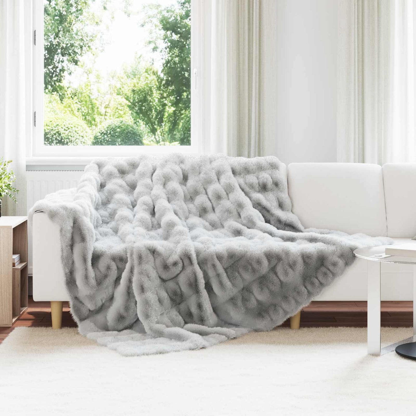 Coperta in Pelliccia di Coniglio Finta 4 pcs Grigio