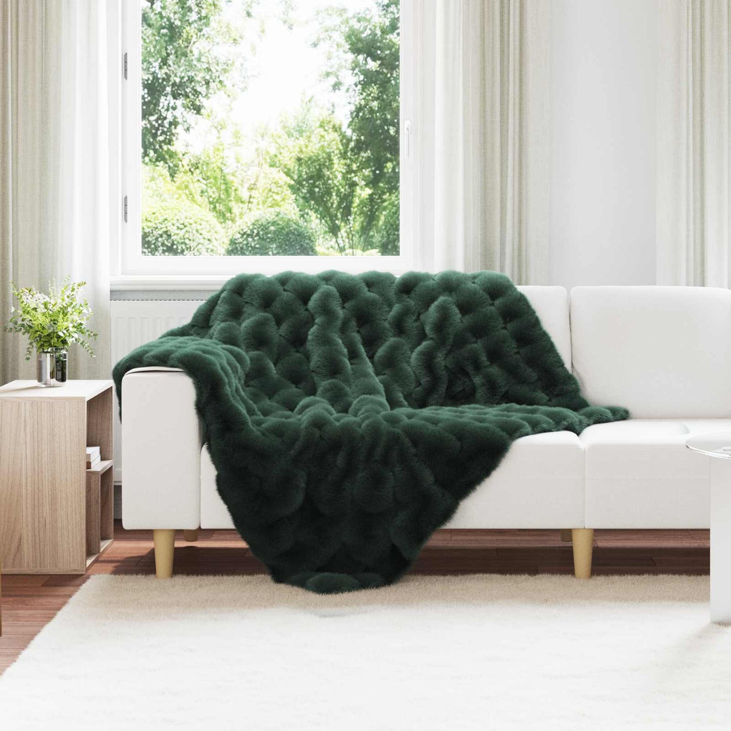 Coperta in Pelliccia di Coniglio Finta Verde Scuro 130 x 150 cm