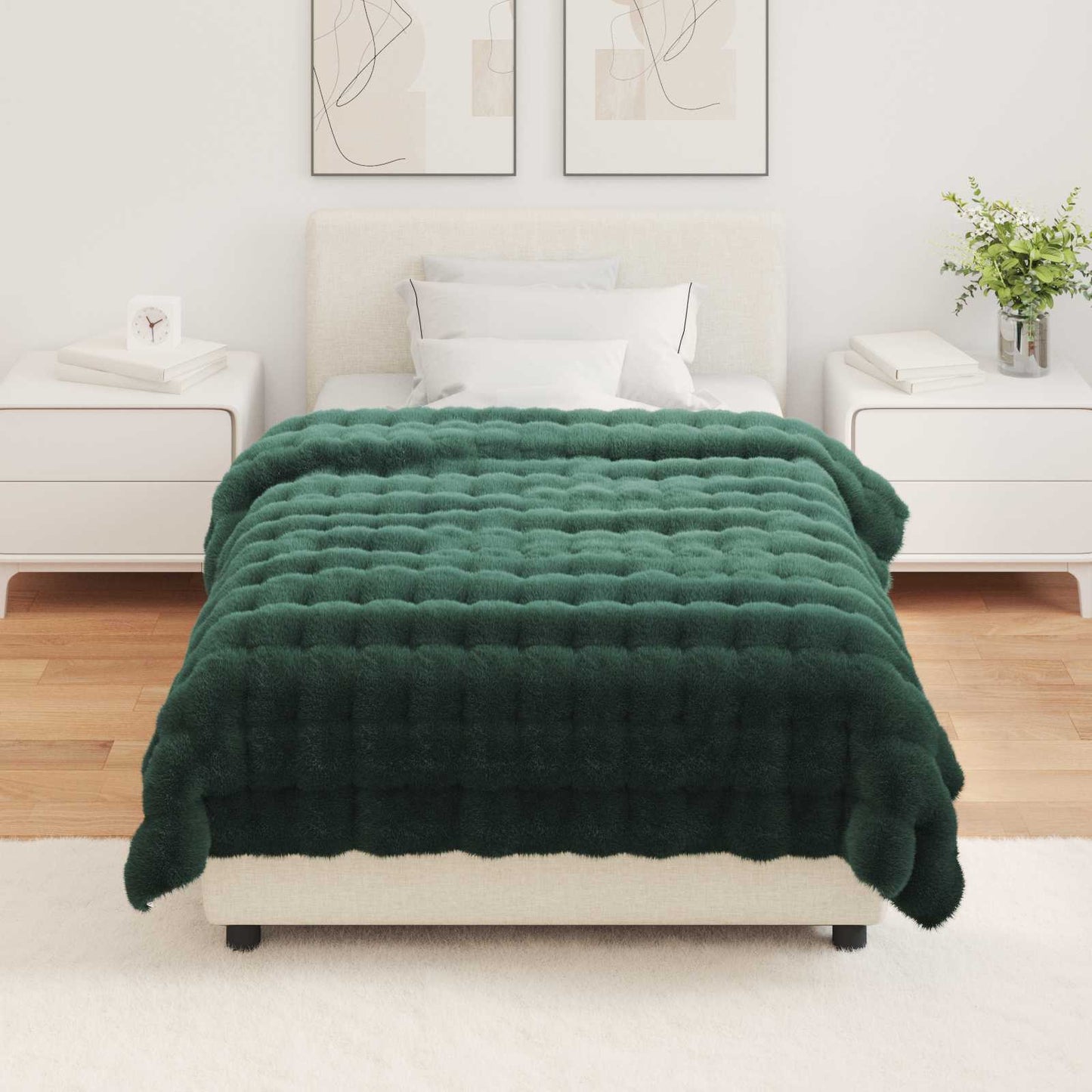 Coperta in Pelliccia di Coniglio Finta Verde Scuro 130 x 150 cm