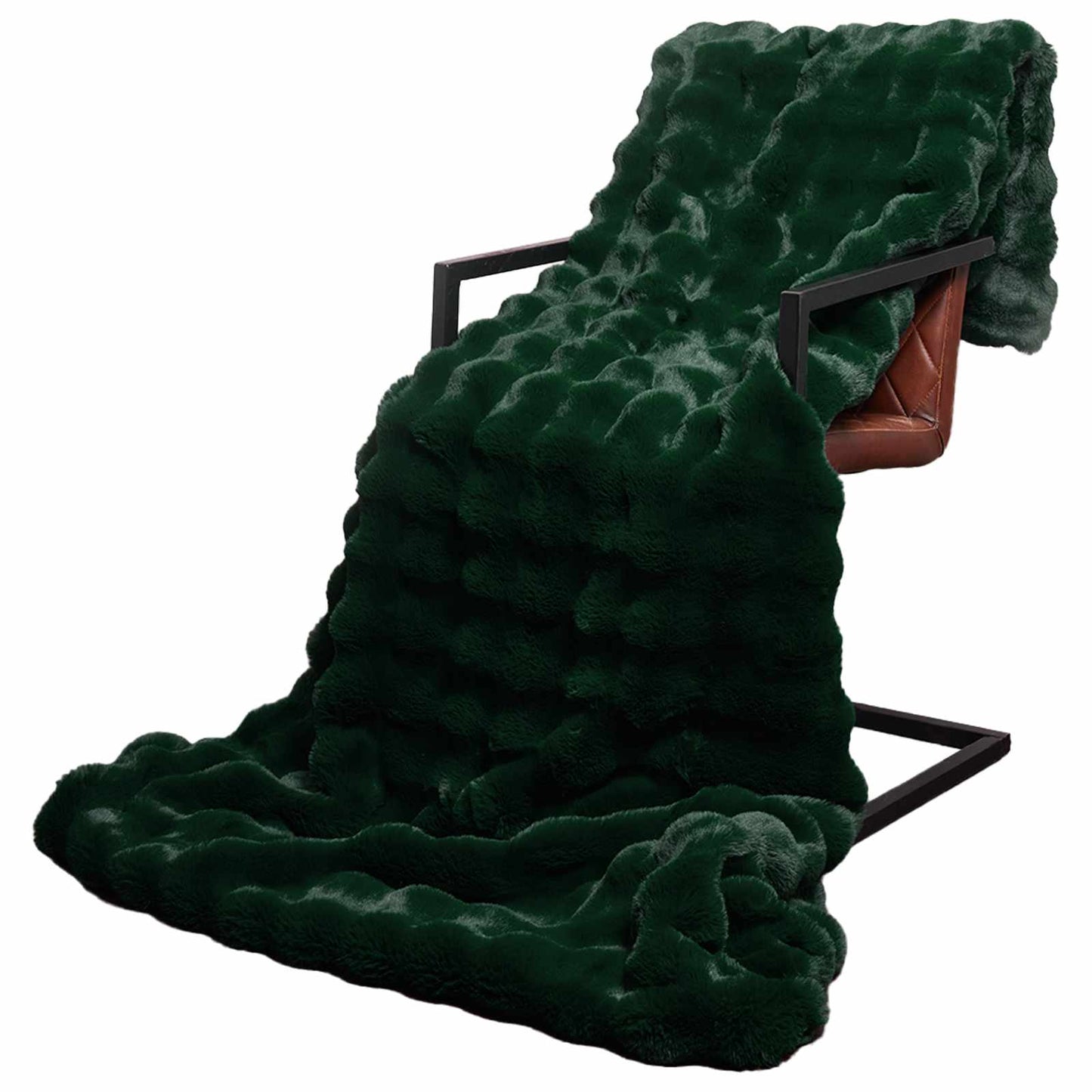 Coperta in Pelliccia di Coniglio Finta Verde Scuro 220 x 240 cm