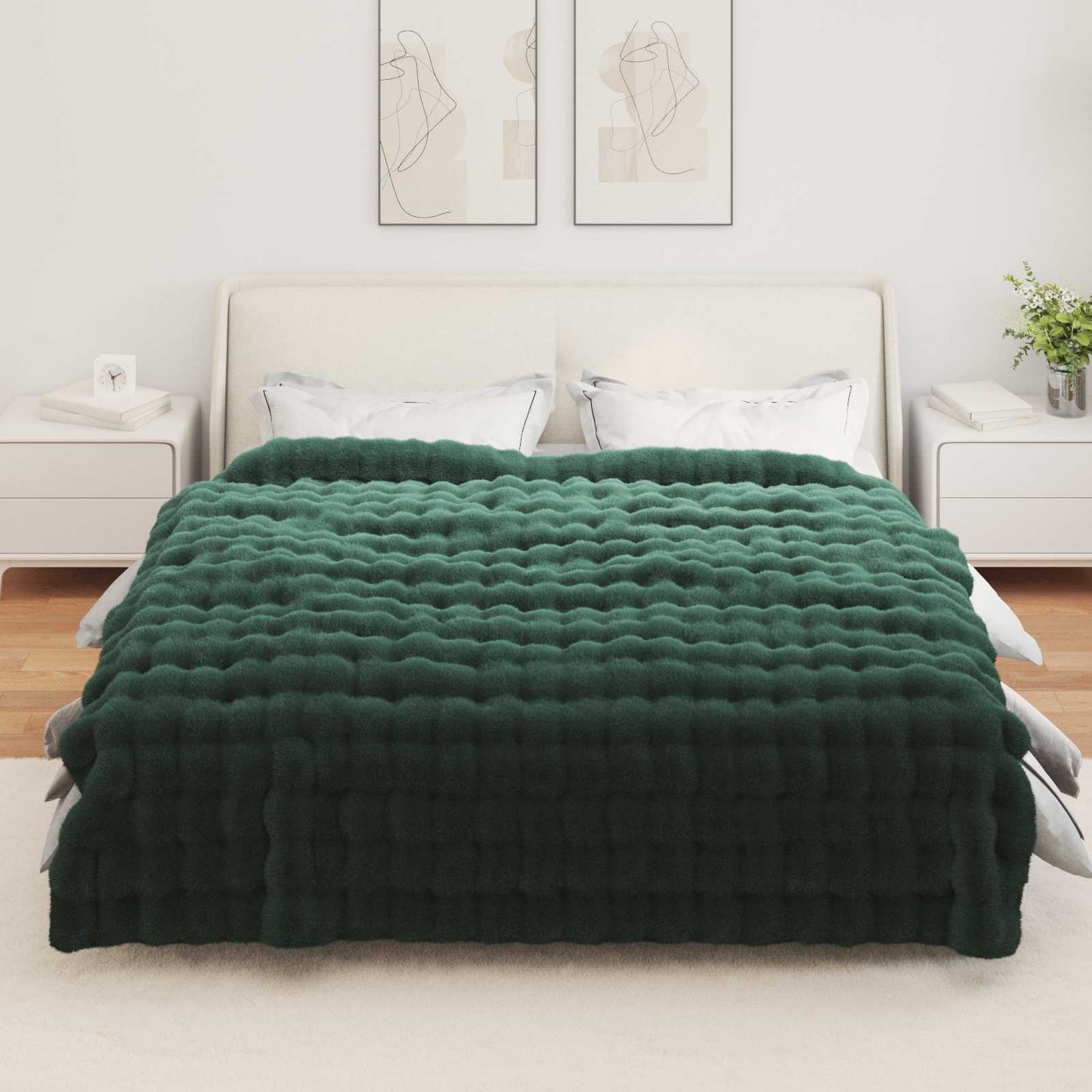 Coperta in Pelliccia di Coniglio Finta Verde Scuro 240 x 270 cm
