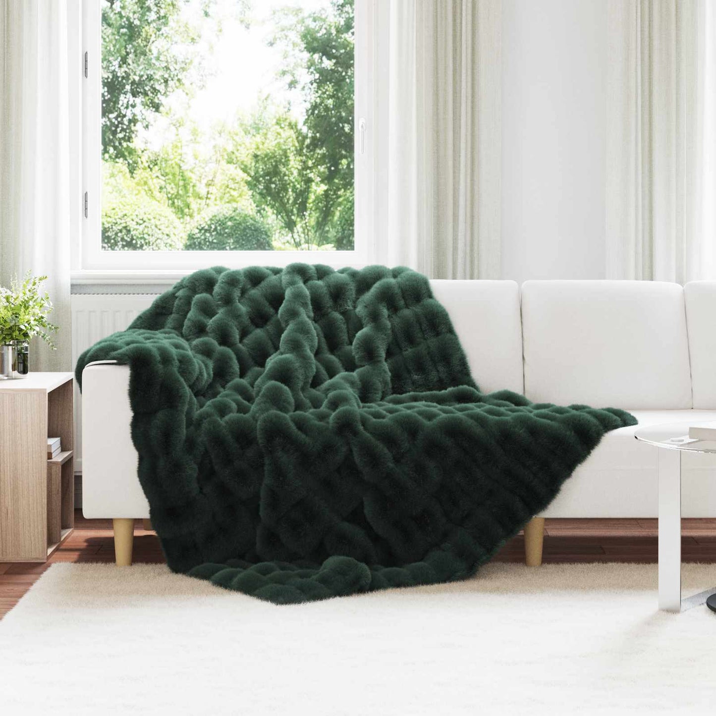 Coperta in Pelliccia di Coniglio Finta 4 pcs Verde Scuro