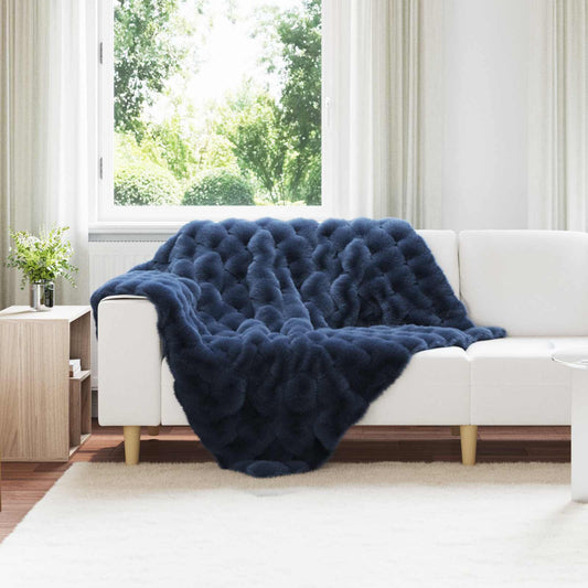 Coperta antiscivolo in sintetica di coniglio Olite Blu Marino - homemem39