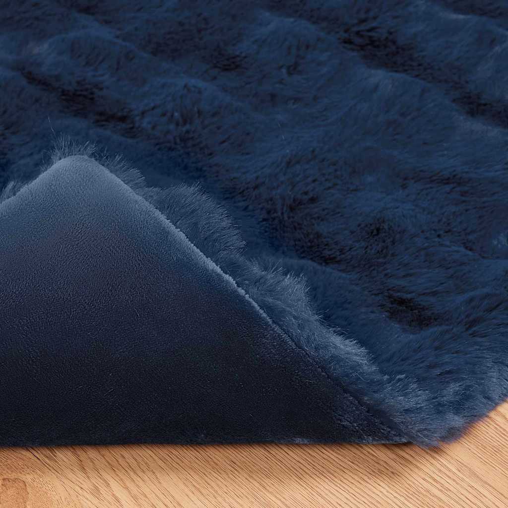 Coperta in Pelliccia di Coniglio Finta 4 pcs Blu Marino