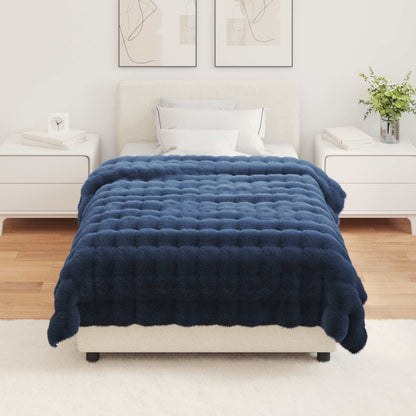 Coperta in Pelliccia di Coniglio Finta 4 pcs Blu Marino