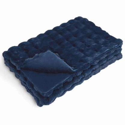 Coperta in Pelliccia di Coniglio Finta 4 pcs Blu Marino