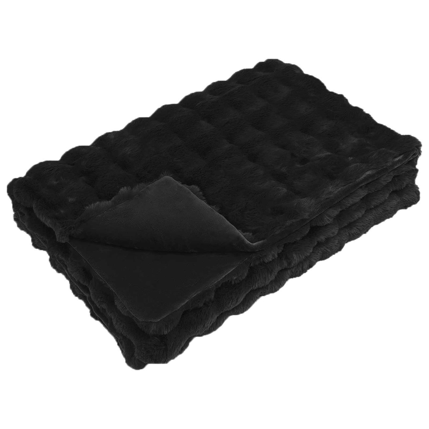 Coperta in Pelliccia di Coniglio Finta Nero 240 x 270 cm