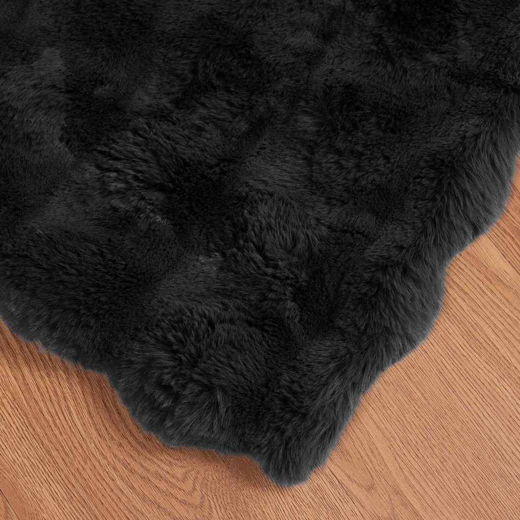 Coperta in Pelliccia di Coniglio Finta 4 pcs Nero 150 x 220 cm