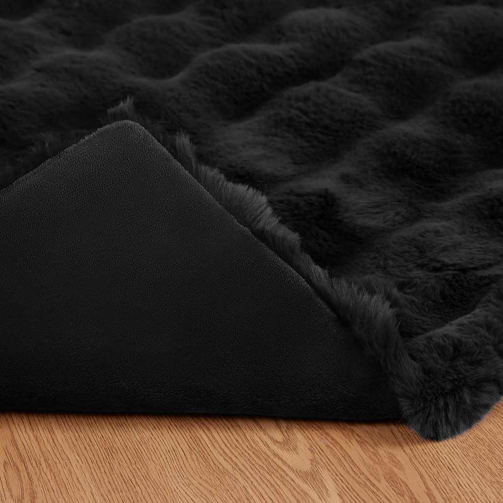 Coperta in Pelliccia di Coniglio Finta 4 pcs Nero 150 x 220 cm