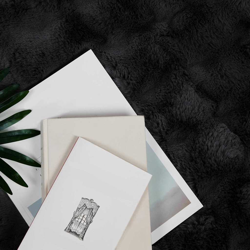 Coperta in Pelliccia di Coniglio Finta 4 pcs Nero 150 x 220 cm