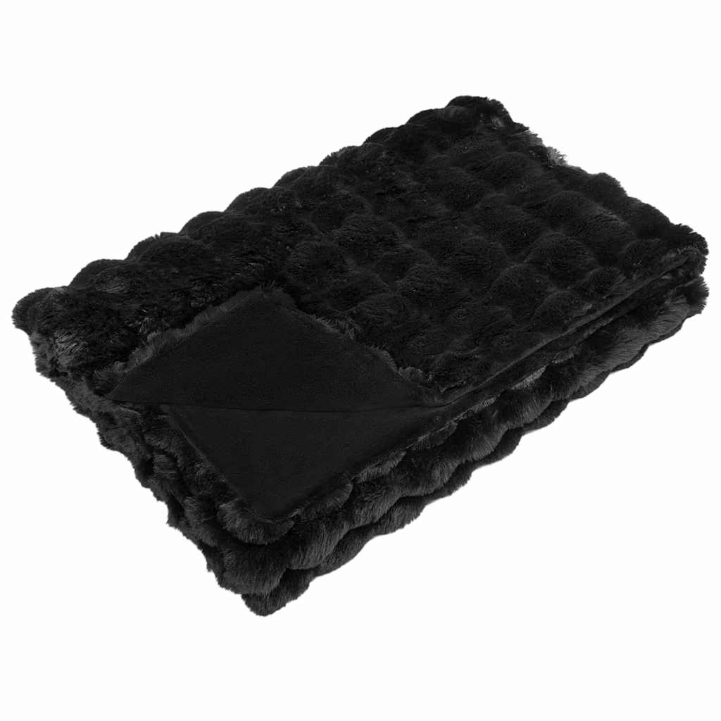 Coperta in Pelliccia di Coniglio Finta 4 pcs Nero 220 x 240 cm