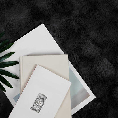 Coperta in Pelliccia di Coniglio Finta 4 pcs Nero 220 x 240 cm