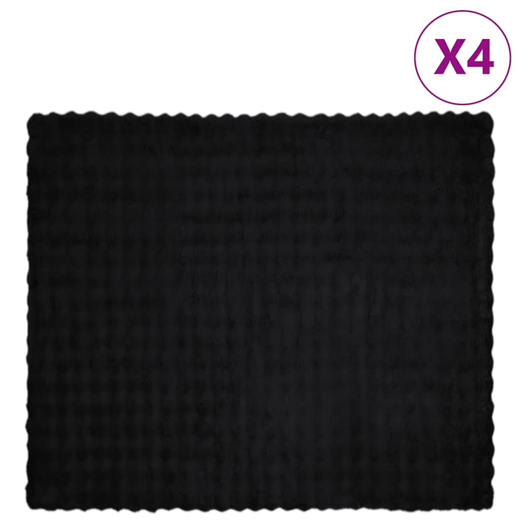 Coperta in Pelliccia di Coniglio Finta 4 pcs Nero 240 x 270 cm