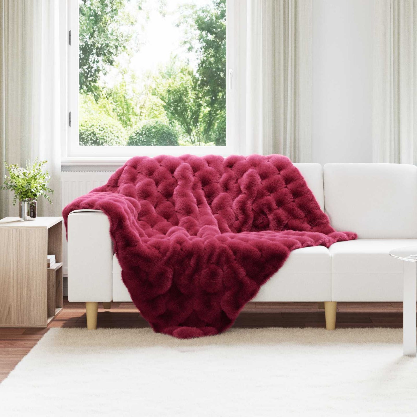 Coperta in Pelliccia di Coniglio Finta Rosso Bordeaux