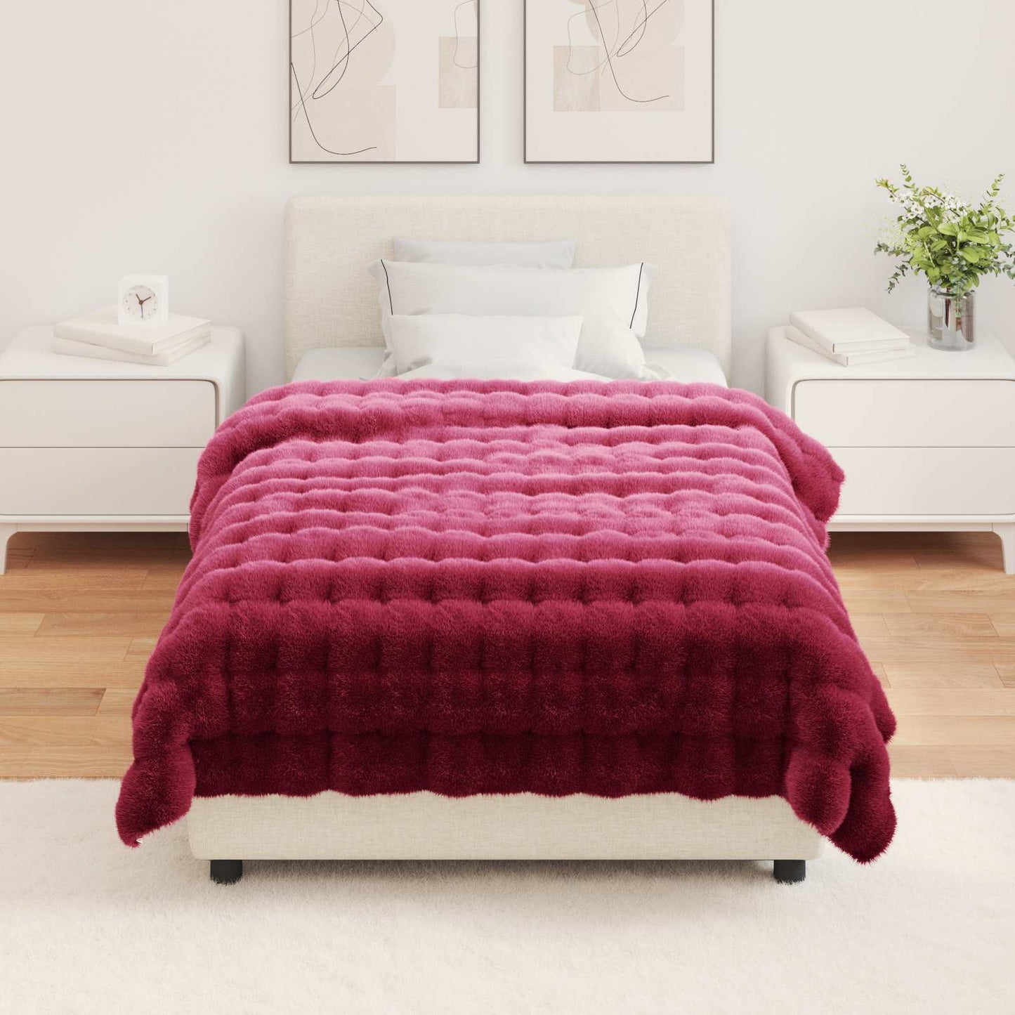 Coperta in Pelliccia di Coniglio Finta Rosso Bordeaux