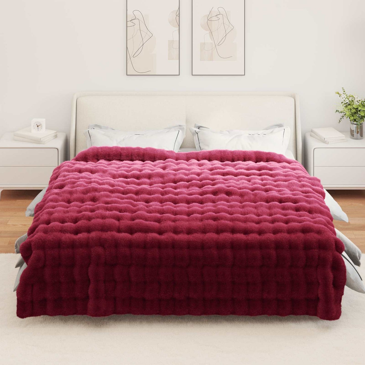 Coperta in Pelliccia di Coniglio Finta Rosso Bordeaux