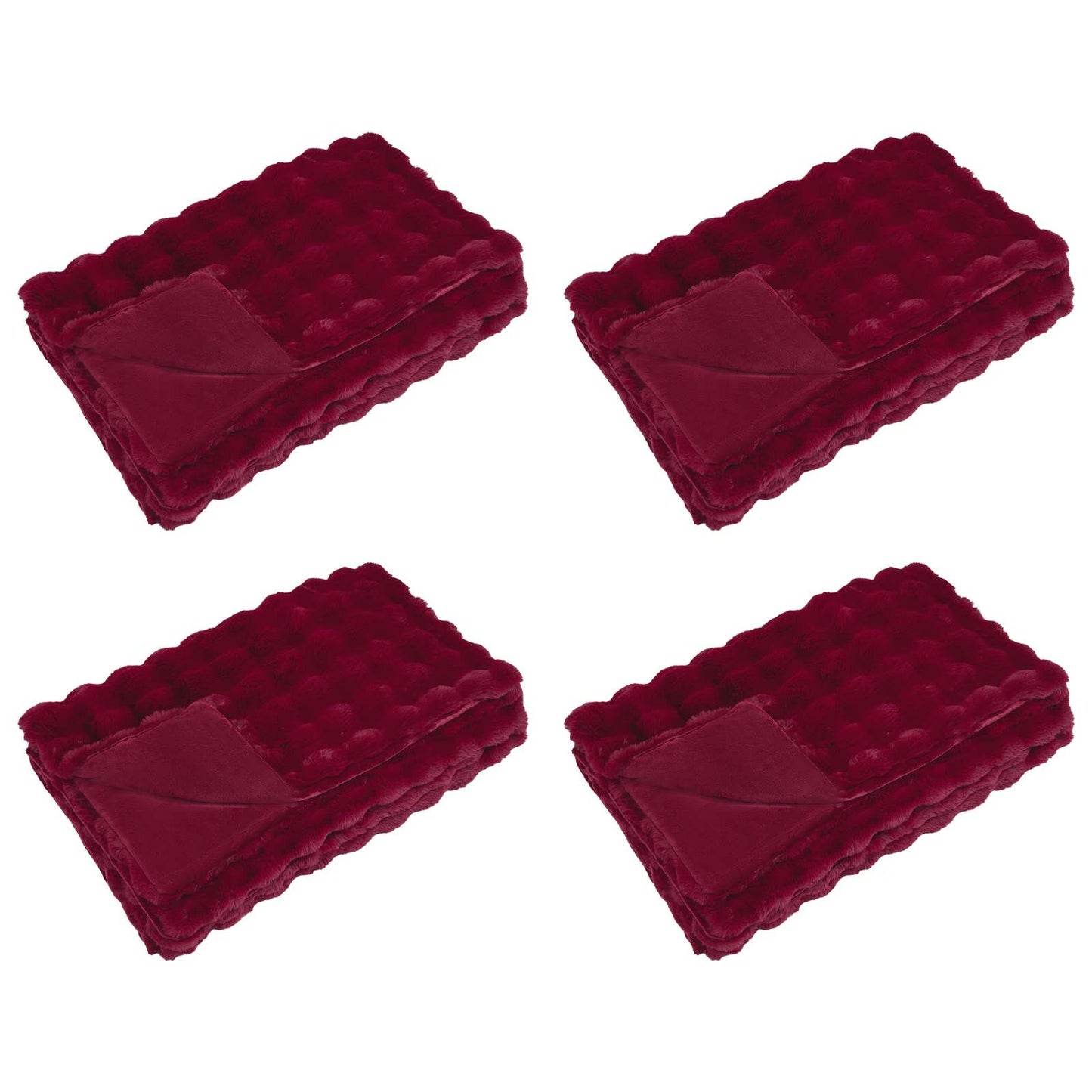 Coperta in Pelliccia di Coniglio Finta 4 pcs Rosso Bordeaux