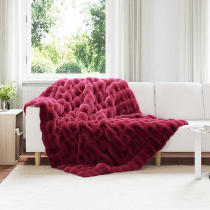 Coperta in Pelliccia di Coniglio Finta 4 pcs Rosso Bordeaux