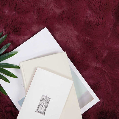 Coperta in Pelliccia di Coniglio Finta 4 pcs Rosso Bordeaux