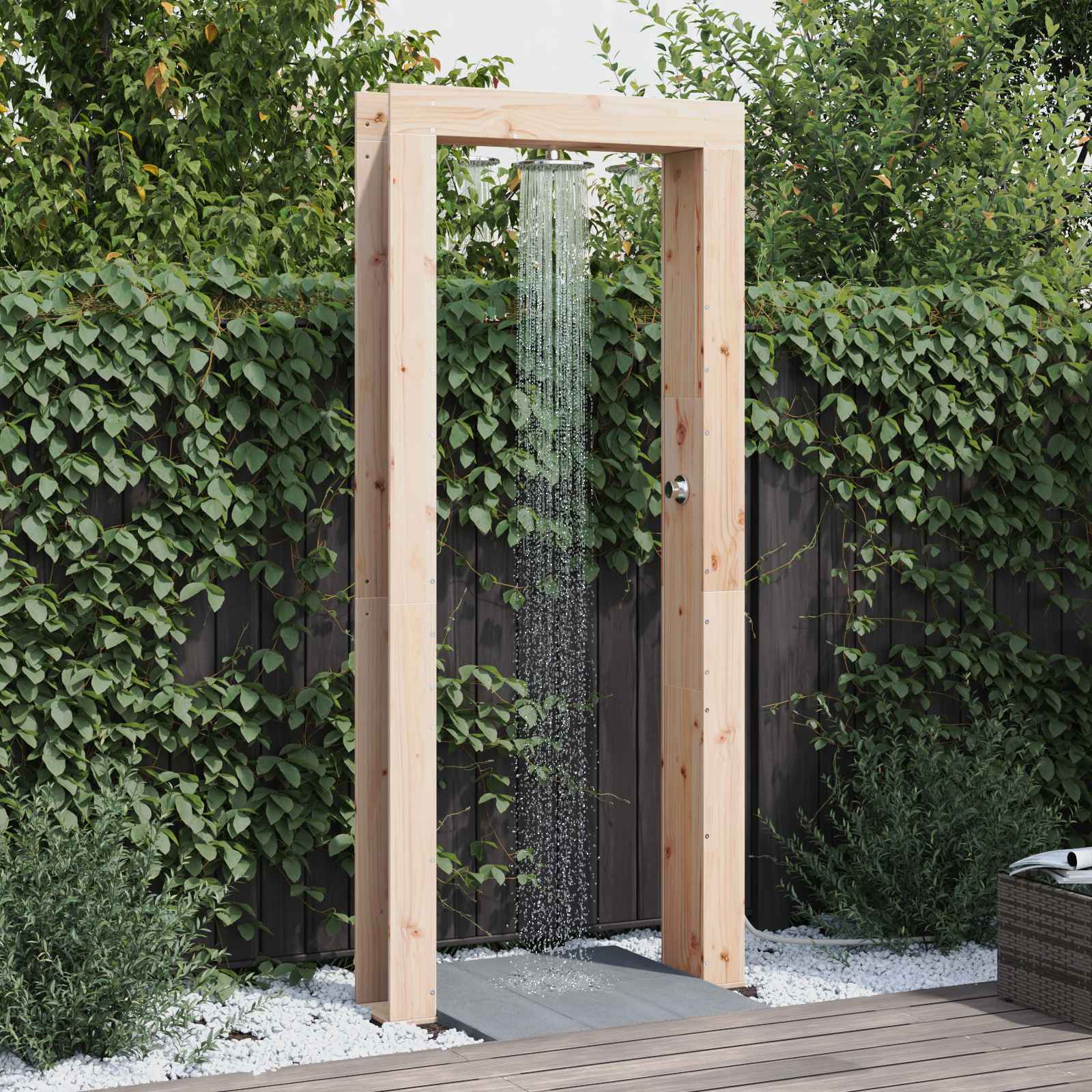 Doccia da esterno 226 cm Legno massello di pino e acciaio inox | homemem39