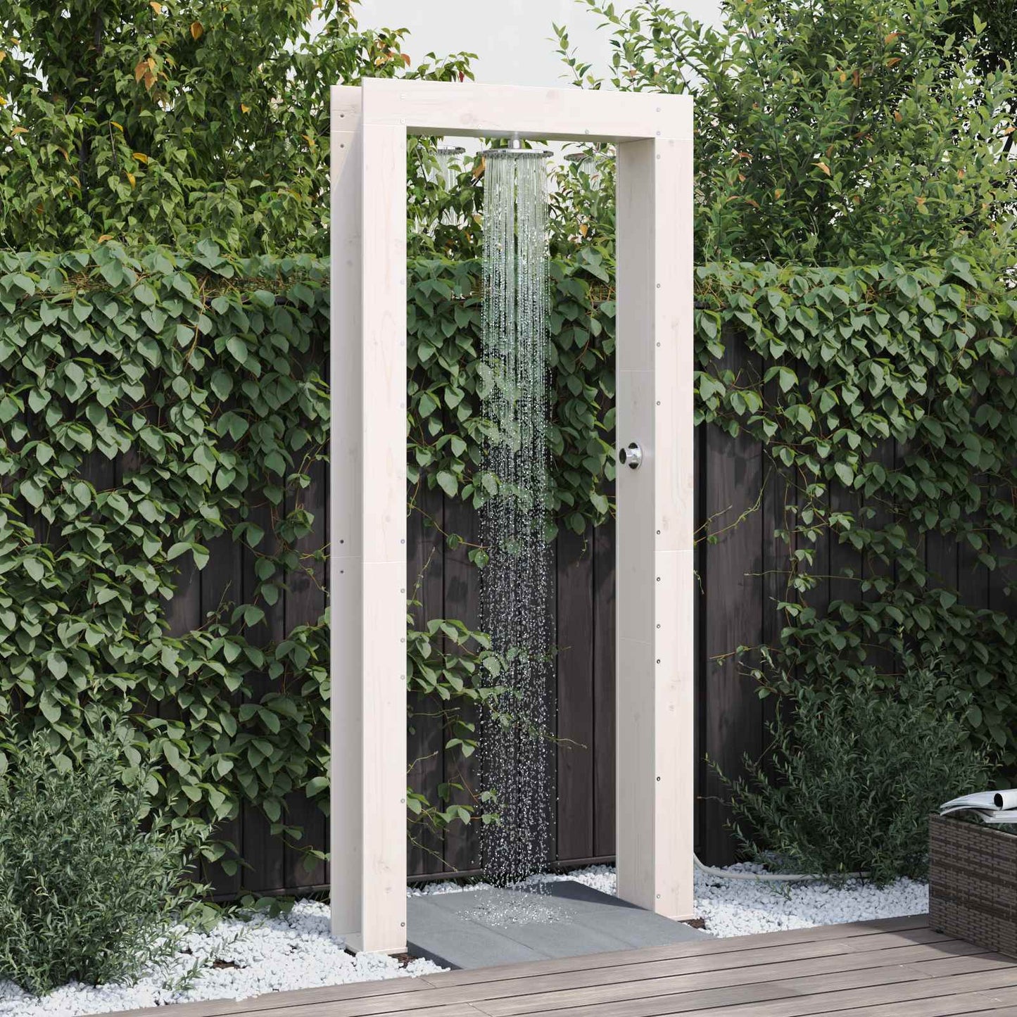 Doccia da esterno 226 cm Legno massello di pino e acciaio inox | homemem39