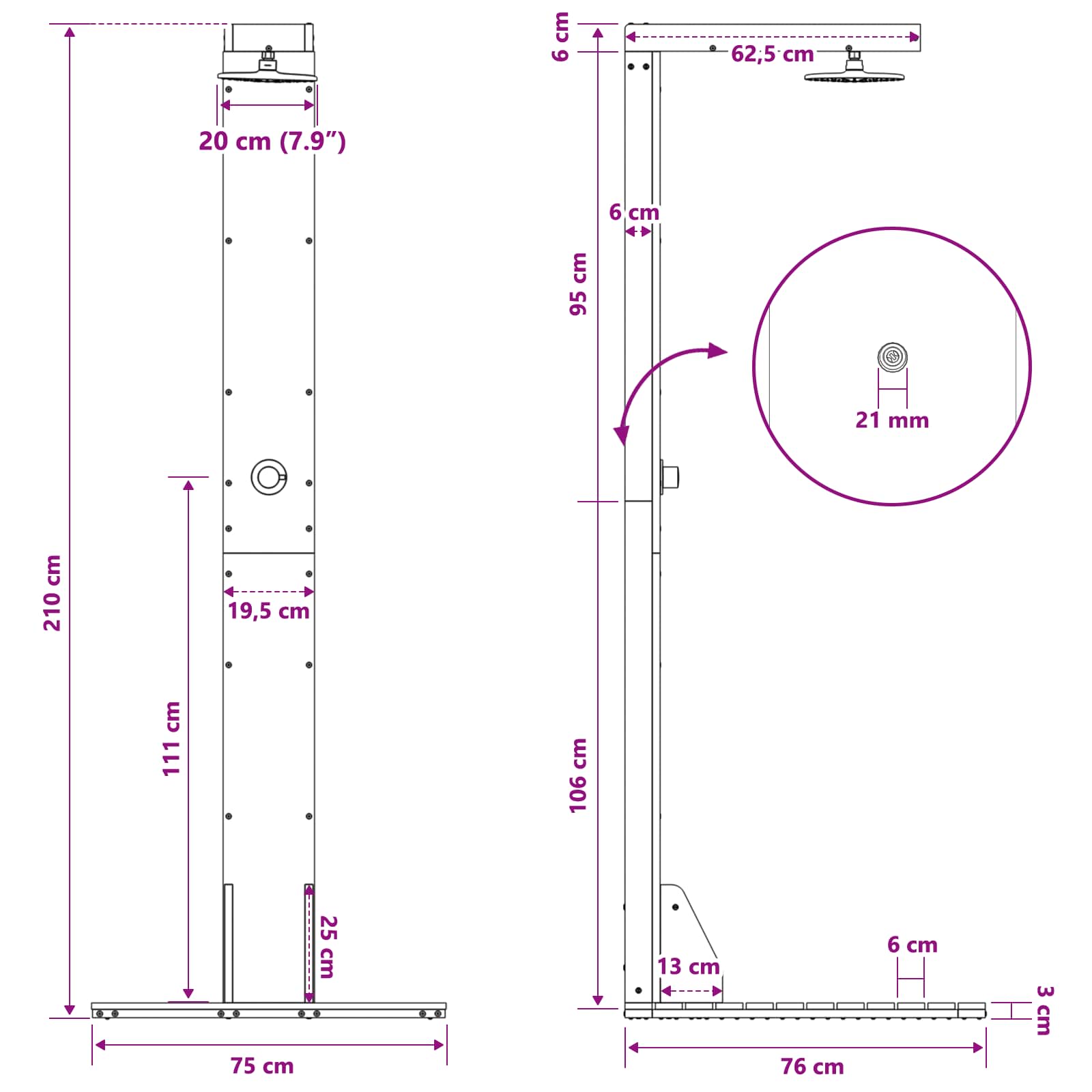 Doccia da esterno 210 cm Naturale | homemem39