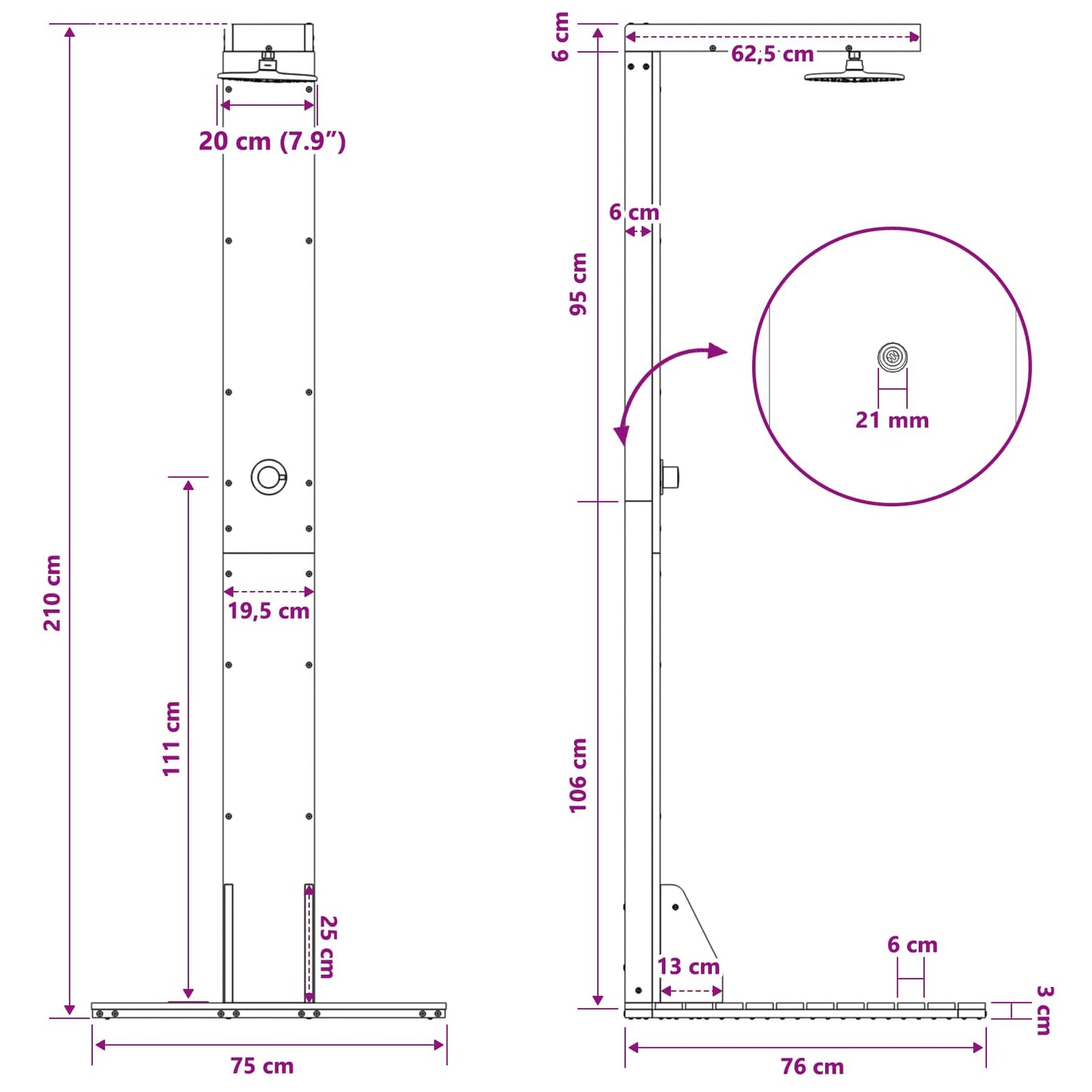 Doccia da esterno 210 cm Naturale | homemem39