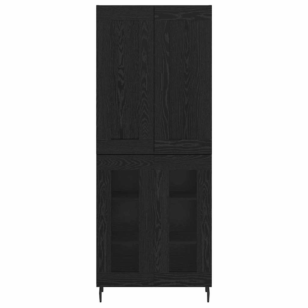 Credenza 2 pcs Rovere Nero Legno Stratificato e Vetro