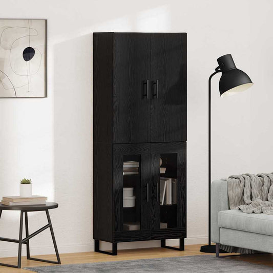 Credenza 2 pcs Rovere Nero Legno Stratificato e Vetro