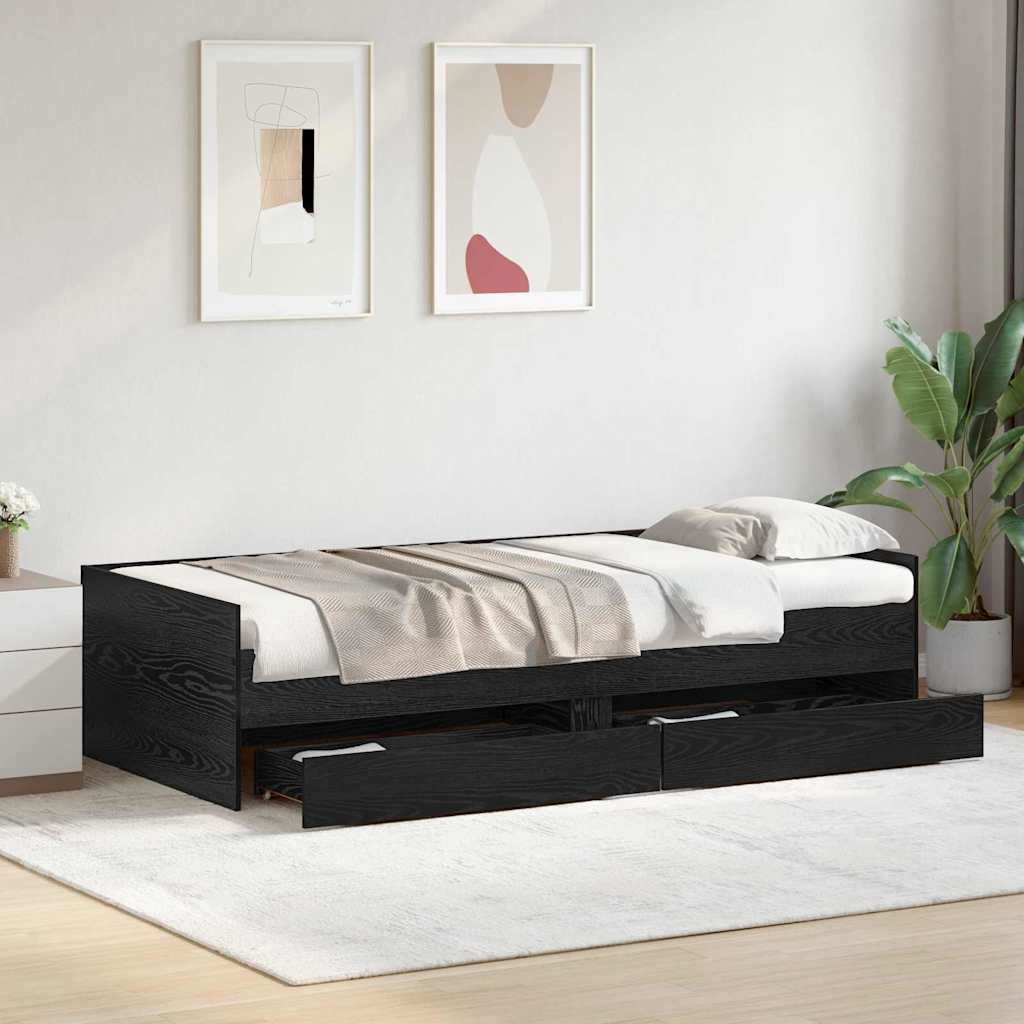 Struttura del letto Rovere Nero 100 x 200 cm Pino massello | homemem39
