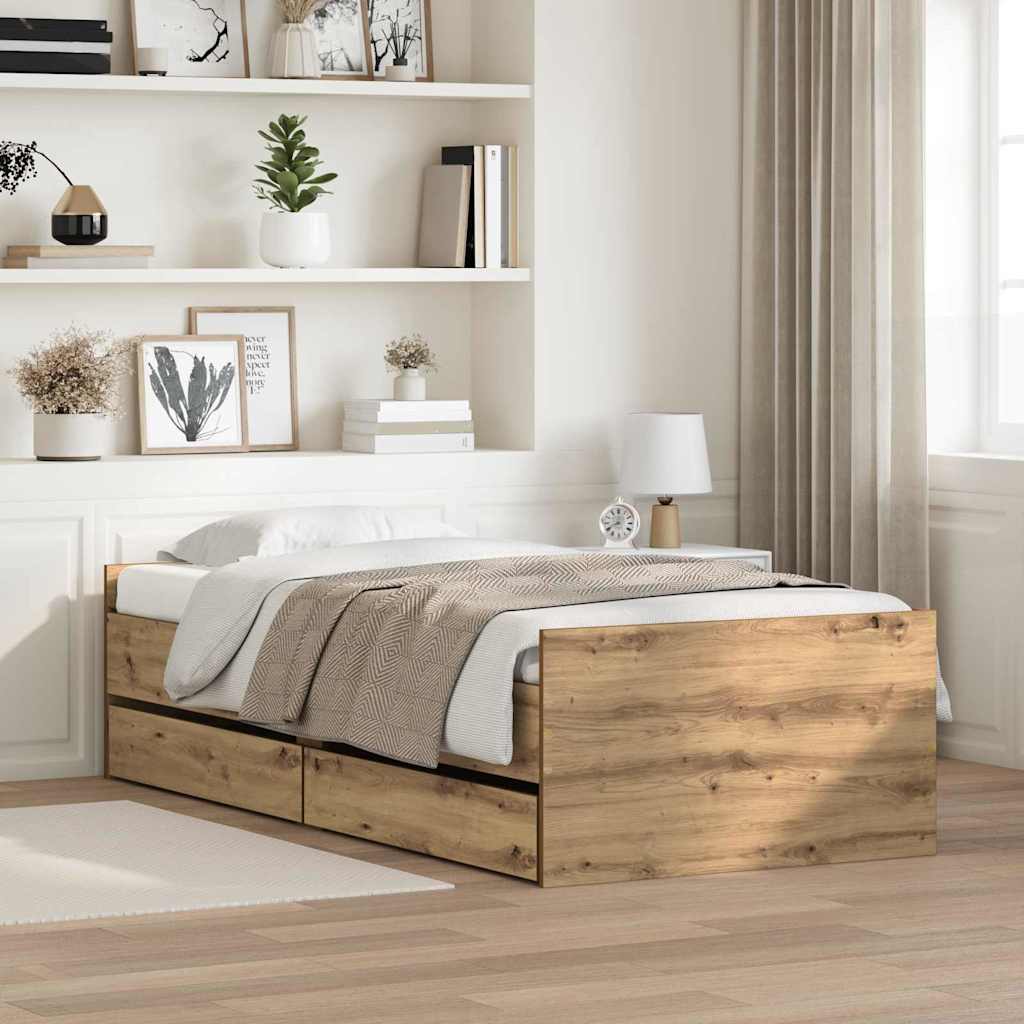 Struttura del letto con cassetto Rovere artigianale 90 x 190 cm | homemem39