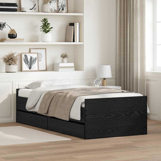 Struttura del letto Rovere Nero 90 x 190 cm Pino massello | homemem39