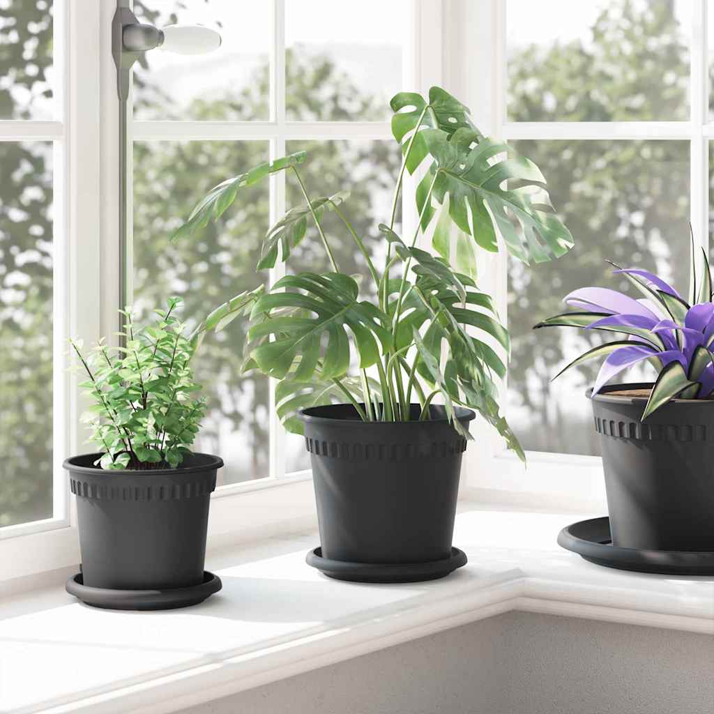 Vaso Rotondo per Fiori 6 pcs Nero Ø 17 x 14 cm Plastica