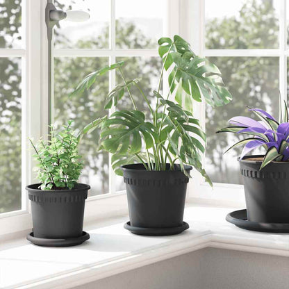 Vaso Rotondo per Fiori 6 pcs Nero Ø 17 x 14 cm Plastica