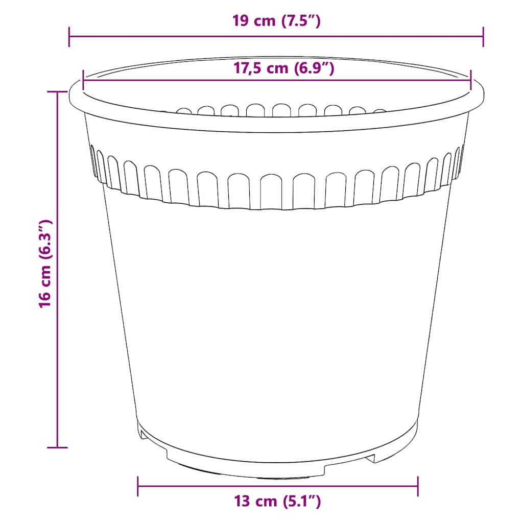 Vaso Rotondo per Fiori 6 pcs Nero Ø 19 x 16 cm Plastica | homemem39