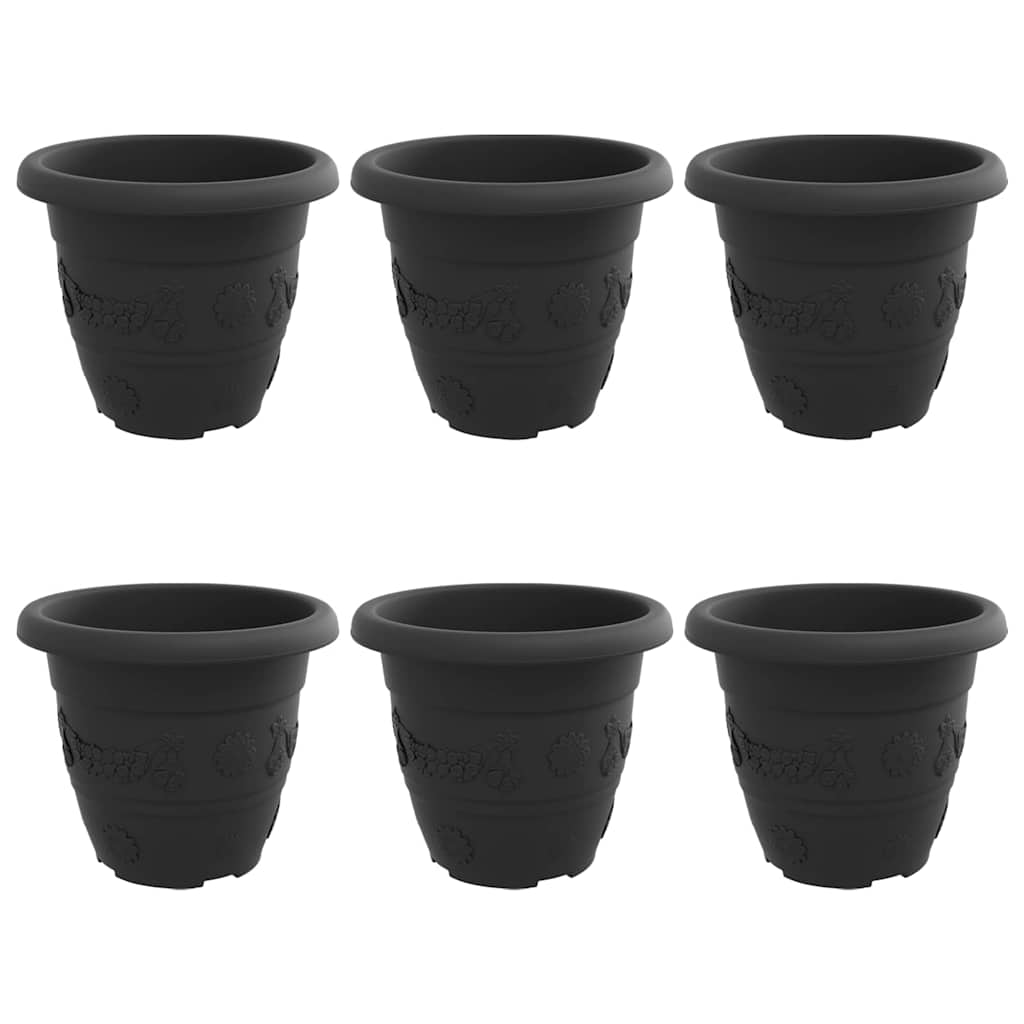 Vaso Rotondo per Fiori 6 pcs Nero Ø 22 x 18 cm Plastica | homemem39