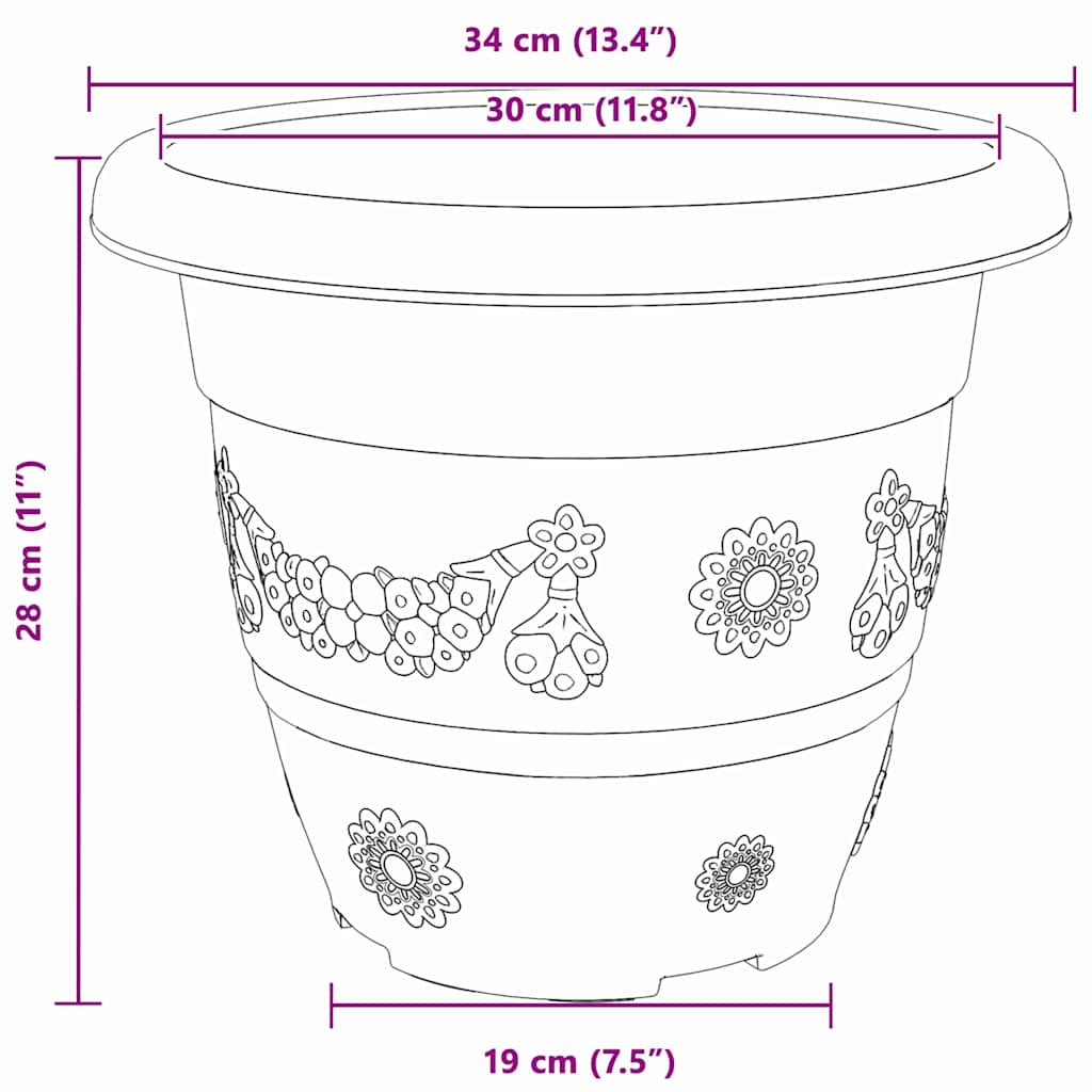 Vaso Rotondo per Fiori 6 pcs Nero Ø 34 x 28 cm Plastica | homemem39