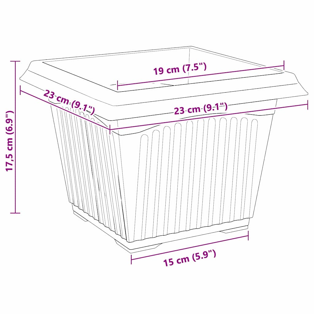 Vaso quadrato per fiori 6 pcs Nero 23 x 23 x 17,5 cm Plastica | homemem39