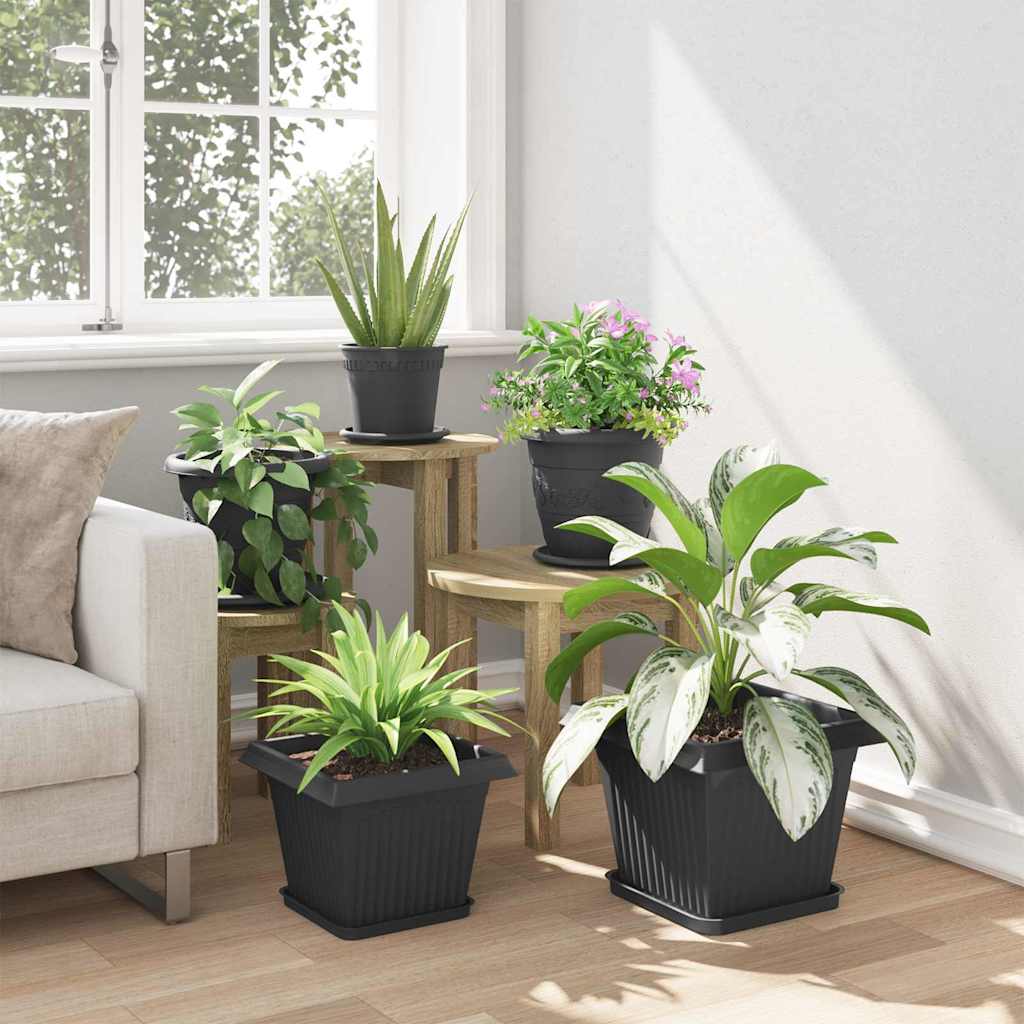 Vaso quadrato per fiori 6 pcs Nero 28,5 x 28,5 x 22 cm Plastica | homemem39