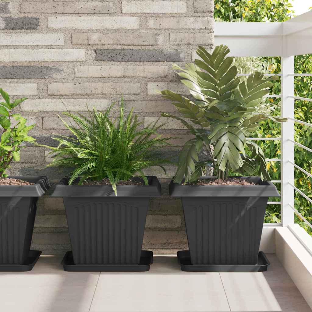 Vaso quadrato per fiori 6 pcs Nero 38 x 38 x 30 cm Plastica | homemem39