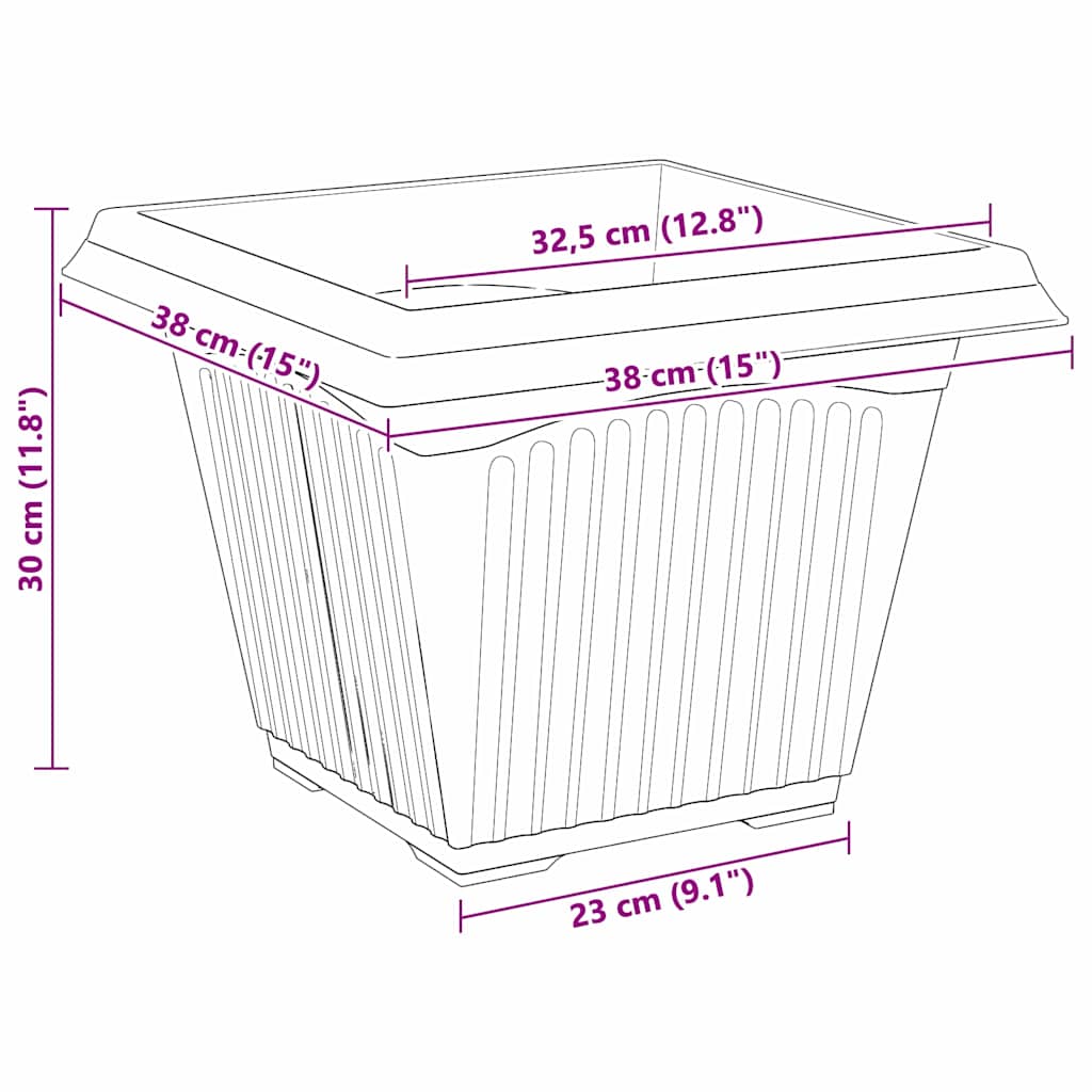 Vaso quadrato per fiori 6 pcs Nero 38 x 38 x 30 cm Plastica | homemem39
