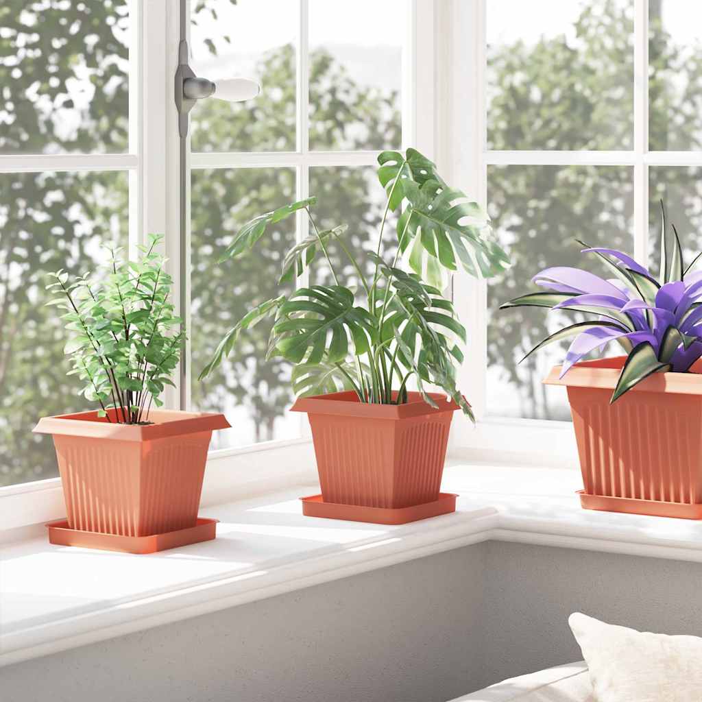 Vaso quadrato per fiori 24 pcs Rosso Mattone 16 x 16 x 14 cm | homemem39